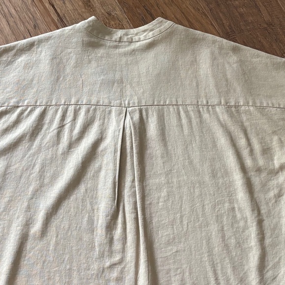 Natori Beige Tan Embroidery Linen V-Neck Dolman Sleeve Tunic Top Women's Size L - Picture 13 of 17